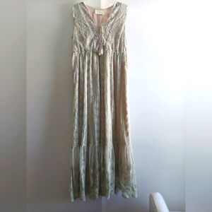 Fully Embroidered Floral Lace Beaded Maxi Dress Green Cottagecore Fairycore 12